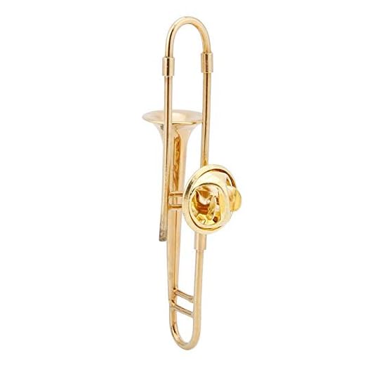 Broche de solapa de moda de instrumento Musical en miniatura, broche de solapa con estuche forrado de terciopelo para regalo Musical(Trombone)