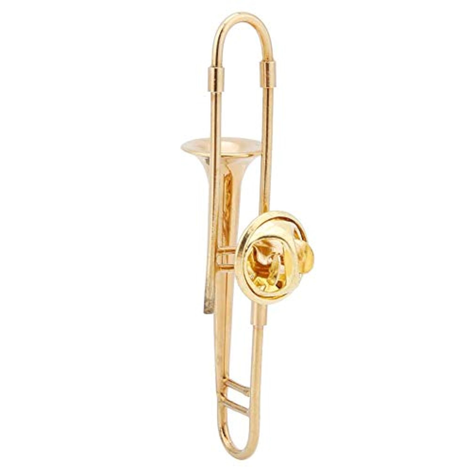 Miniature Gold Plated Trombone Brooch, Unique Gift