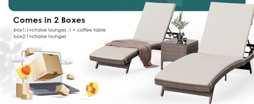 Image of Outdoor Poolside Lounger with Adjustable Backrest Sun Chaise Recliner for Terrace Garden Poolside for Relaxation Durable and Stylish- (Brown & Beige) 2 Lounger+Side Table
