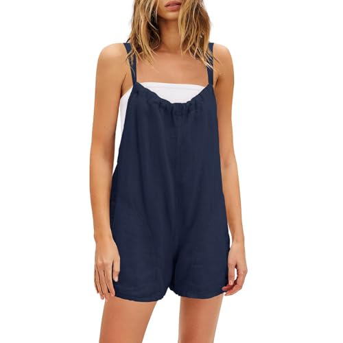 Salopette d'été courte en lin pour femme combishort ample sans manches