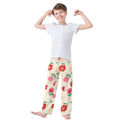 J JOYSAY Floral Blossom Beige Pajamas Pants Soft Long Pajama Bottoms Lounge Sleep Pants Size S-XL3