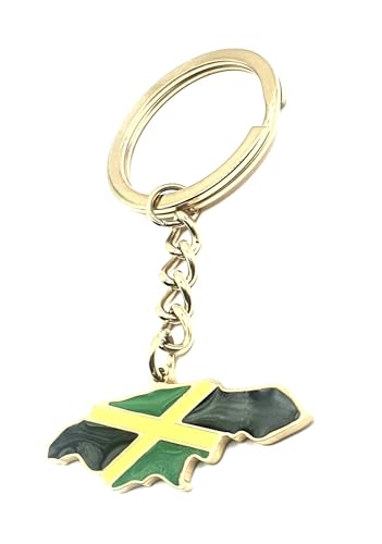 SNS Components Porte-clés drapeau jamaïcain des Caraïbes en métal émaillé Doré, multicolore, taille unique