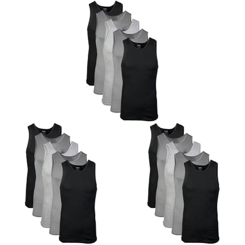 Image of Gildan Men's A-Shirt Tanks, Multipack, Style G1104, Black /Sport Grey /Charcoal (15-Pack), Medium