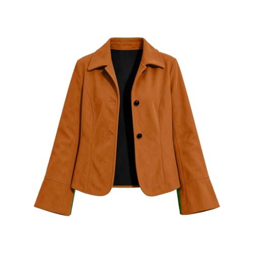 Faux Suede Jacket Women Bell Long Sleeve Fashion Lapel Collar Button Coats - image 5