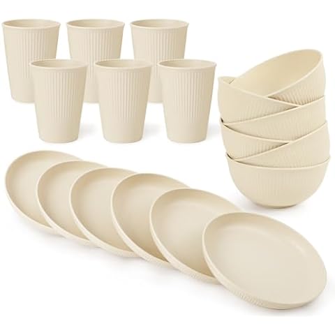 Ratulie 18PCS Wheat Straw Dinnerware Set Cover