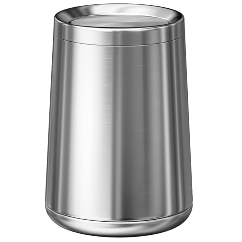 Image of 2.6Gallen Brushed Nickel Bathroom Trash Can with Lid, Stainless Steel Garbage Can with Flipping Lid,for Bathroom, Kitchen,Living Room,Bedroom,Hotel (Silver)