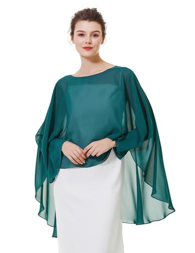 BEAUTELICATE Women Chiffon Capelet Wedding Bridal Cape Sheer Overlay Poncho Stole