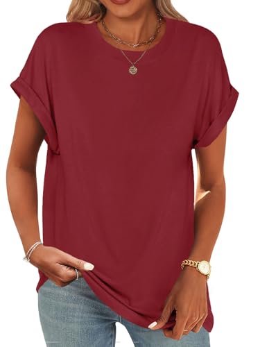 Image of UNCLECAT Women's Short Sleeve T Shirts Trendy Crew Neck Curve Hem Soft Tunic Tops Summer Outfits 2026