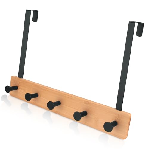 IURRDOP Over The Door Wooden Hooks - Door Hanger Hooks, Over The Door Towel Rack for Bathroom, Over The Door Sturdy Coat Rack for Bag Coat Towel Hat Robes, Coat Hanger for Door