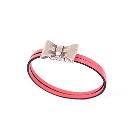 Pulsera magnética de Cuero Plano doble y Metal. Color Rosa
