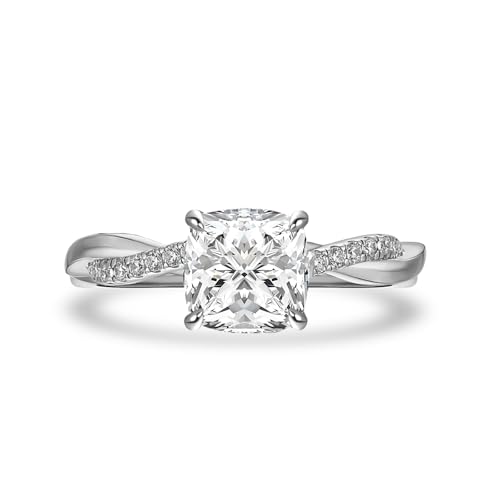 Bague fiançailles moissanite coussin 2 carats couleur D pureté VVS1 argent 925