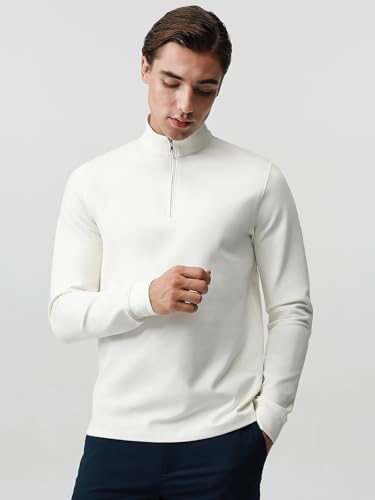 Cotton Blend Quarter-Zip Sweatshirts for Men 260 GSM Stretch Ponte De Roma Long Sleeve Pullover Shirts4
