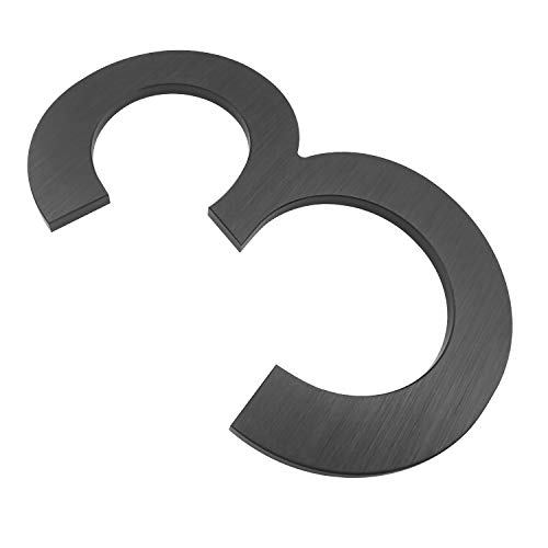 10 Inch House Numbers For Outside- Modern Floating Street Home Address Number-Large Contemporary Aluminum Brushed Finish Number/Black (Number 3) #TOP3