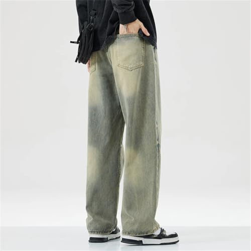 Men’s Flared Denim Jeans, Spring Summer, Distressed Rustic Blue, Versatile Straight Pants4