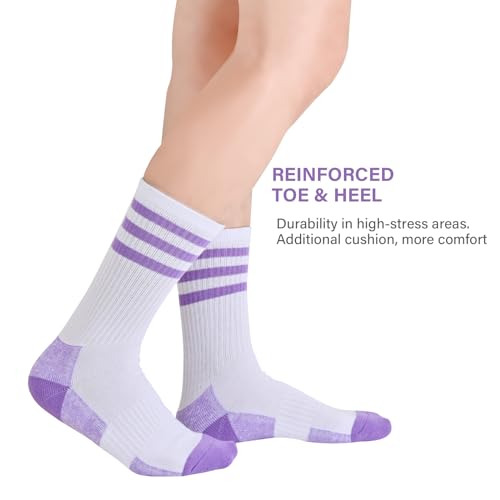 COOPLUS Womens Athletic Crew Socks 5 Pairs Outdoor Recreation Socks Performance Wicking Cushion Mid-Calf Socks2