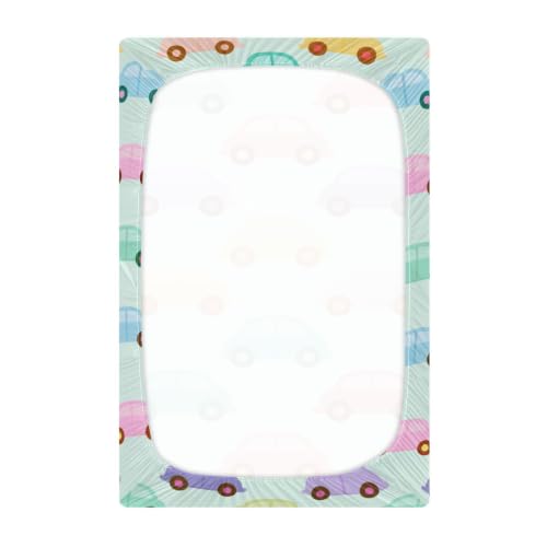 Image of Crib Sheet Breathable Soft Crib Mattress Sheet for Baby Toddler Boys Girls Fitted Pack n Play Crib Sheet Fit Standard Crib Mattress 39 x 27 Inch Cute Green Cars Colorful