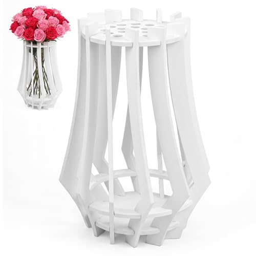 Vase for Lego Flowers Bouquet - Wooden Puzzle Vase White Wooden Puzzle for Lego Bouquet Construction Kit for Lego Botanicals Daffodils Sunflowers Roses Cherry Blossom Tulips Lotus (White)