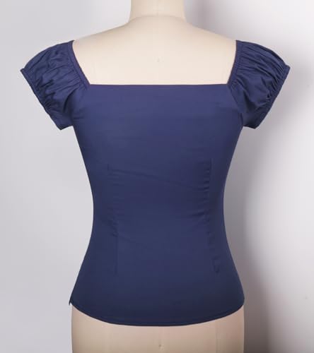 Image of YARN & INK Women's Rockabilly Tops 1950s Pinup Shirt Casual Off Shoulder Vintage Blouse