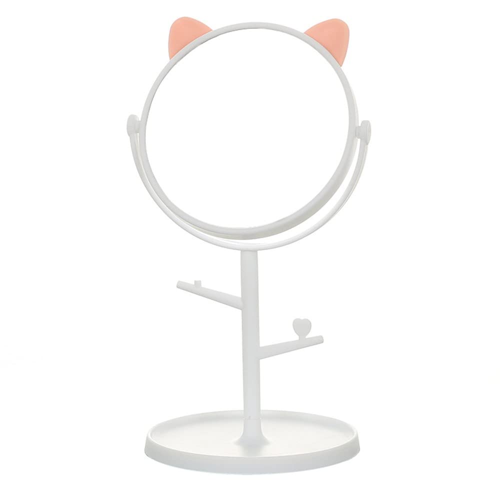 Mockery Cute Cat Ear Shaped Table Mirror Vanity Mirror, Portable Makeup Mirror Tabletop Mirror With Tray For Girls Women Cat Ear Mirror With Lipstick Holder Suitable For Bathroom Bedroom (White Solid)-image-25
