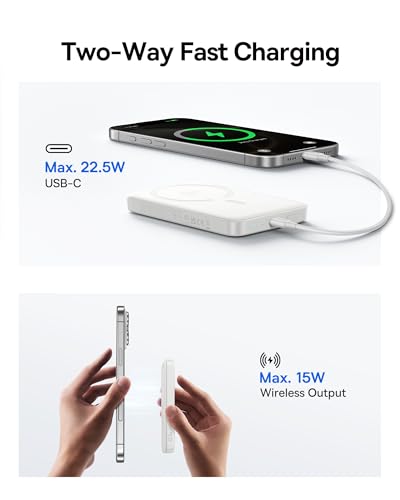 Image of Baseus for MagSafe Portable Charger, Qi2 Certified 15W Wireless Magnetic Power Bank 10000mAh with USB-C Cable 22.5W PD Charging, Battery Pack Compatible with iPhone 17 /16 /15 /14 /13 Pro /Pro Max Series