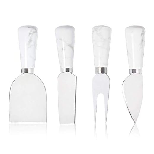 4PCs Marble Cheese Spreader Knife Set, 4 Sizes Cheese Butter Spreading Cutter, Solid with Ergonomic Ceramic Handle, Cheese Charcuterie Slicer Utensil Set for Holiday, Birthday, Wedding, Christmas