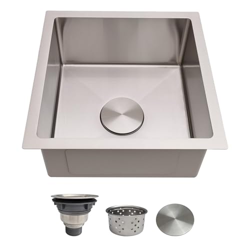 16 Inch Bar Sink Undermount – Delironexu 18 Gauge Stainless Steel Small Kitchen Sink, 16'x16'x8' Square Small Bar sink, Single Bowl Wet bar Sinks with Brushed Finish for Outdoor, RV, and Prep Use