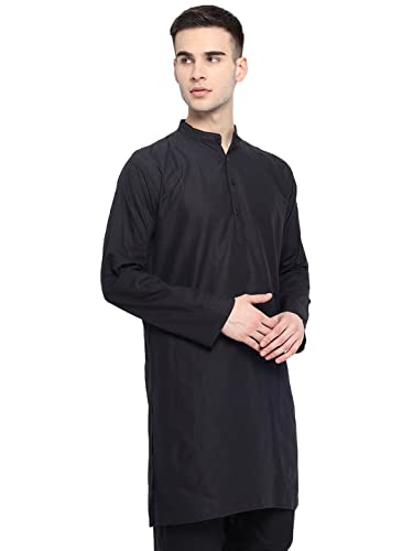 Image of Vastraa Fusion Men's Printed Kurta Pure Cotton Long Kurta, Round Collar, Full Sleeves, Button Kurta, Ethnic Wear