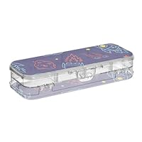 ISAOA Pencil Case Hand Drawn Rocket Planet Spaceship Pencils Box with Snap Lid,Double Deck Clear Stationery Pen Case with 4 Rulers Dividing Pen Storage Organiser for School Office
