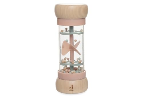 Jollein Pluie bébé en Bois - Lovely Birds - Jouet pour bébé à partir de 0 Mois - avec Motif fée Amy et Oiseau - Favorise Les Sens et la motricité - Vieux Rose/Vert Menthe