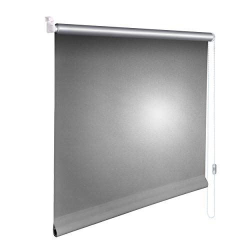 Sonnenschutz-HH® - Mini Thermo Verdunkelungsrollo Thermorollo Minirollo Rollo KLEMMFIX Seitenzugrollo Kettenzugrollo inkl. Klemmträger ohne Bohren - Außenmaß Breite 100 x 180 cm Höhe - Silber-grau