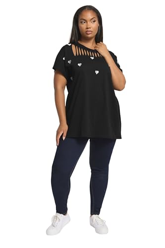 Image of Yours Curve Black Embroidered Heart Slash Detail Top - Women's - Plus Size Curve