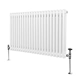 Radiador Tradicional Horizontal de 2 columnas 600mm x 1012mm | Blanco | Acero | Montado en pared | Kit de fijación y soportes + Cepillo de limpieza GRATIS | Calefacción estufa calefactor