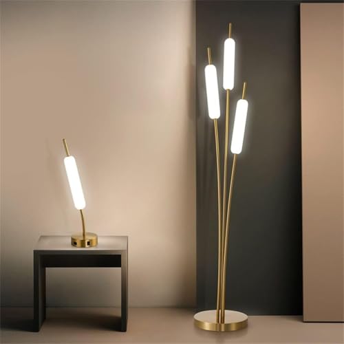 Image of Modern Gold Floor Lamp with 3-Color LED | Minimalist Standing Lamp for Living Room & Bedroom | Metal Floor Lamp for Home Decor, Study & Corner Lighting