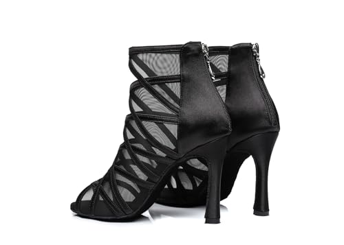Image of Dance Practice Shoes for Women Mesh Ballroom Sandals Heels Party Prom Ankle Booties with Zip