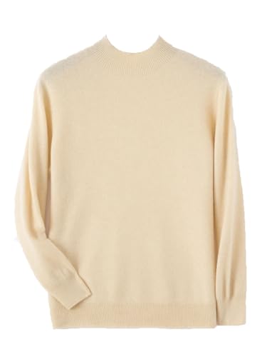 Herren Winter Kaschmir Pullover 100% Merinowolle Strickpullover Business Halb Hoher Kragen Langarm Pullover, beige, M