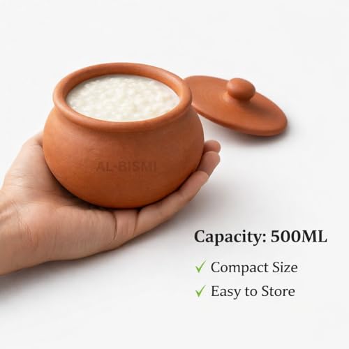 Image of AL-BISMI 500ml -Chini Mitti Ke Bartan,Mitti Ka Chulha,Cooking Pot with Lid,Cooking Pot,Clay Matka,Biryani Handi,Handi,Curd Maker,Curd Pot with Lid,Earthen Curd Pot