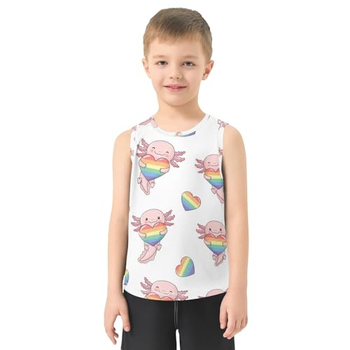 J JOYSAY Cartoon Axolotl Rainbow Boys Tank Top Sleeveless Muscle Shirts Quick Dry Workout Active Sport Kids T-Shirts 3-15T2