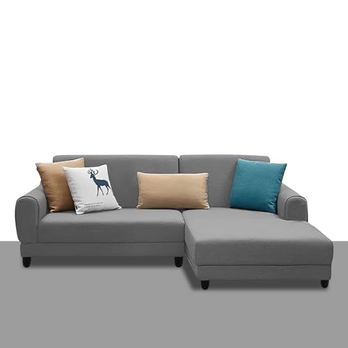 Image of Kraven RHS 4 Seater L Shape Sofa Set for Living Room (Dark Grey Fabric) Premium Fabric Sofa