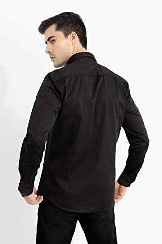 Image of SNITCH Men Shirt Formal Wear Slim Fit Full Sleeve Spread Collar Plain Style | Premium Satin Cotton Blend & Breathable Fabric for Office