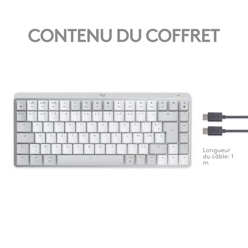 Logitech MX Mechanical Mini pour Mac Clavier Sans Fil Illuminé, Commutateurs Performants à Bas Profil, Boutons Tactiles Silencieux, Rétroéclairé, Bluetooth, USB-C, Apple, iPad, AZERTY FRA - Gris pale