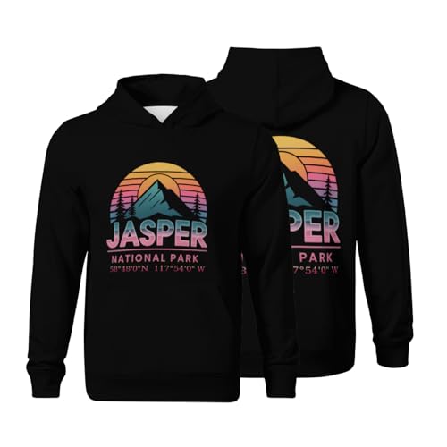 Kids Jasper National Park with GPS Location Boys Girls Lightweight Kangaroo Pocket Fleece Hoodies