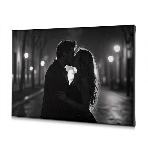 Toile décorative cadeau idéal couple amoureux sous réverbères pour salon