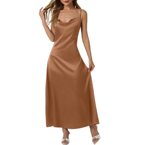 Robe d'été longue en satin col cascade pour femme, tenue chic de fête et mariage