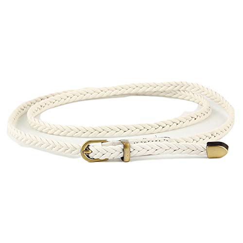 Andongnywell Women Braided Thin Waist Belt Skinny Woven PU Leather Pin Buckle Narrow Belts Pin for Dress