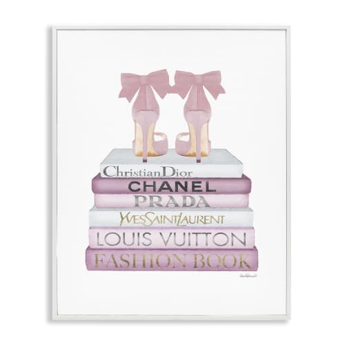 Stupell Industries 'Pastel Pink Heels & Books', Framed Giclee Art, White, 24 x 30 Inches, Easy to Hang and Sturdy, Made in USA, by Amanda Greenwood
