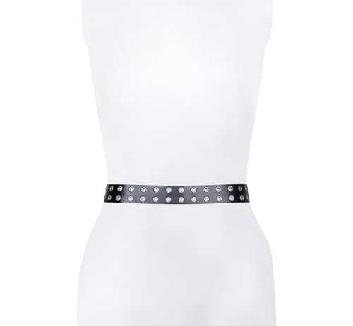 Women's 1.5 Inch Strap Leather Belt with Eyelets, Adjustable with Metal Buckl3