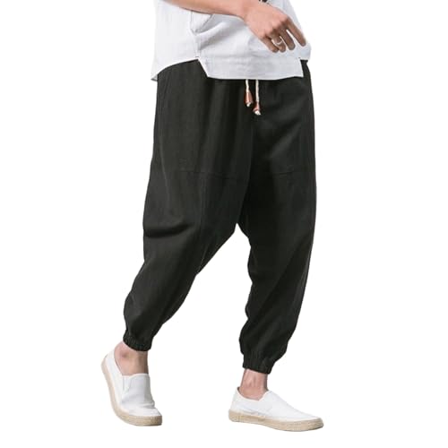 Harem Pants Men Baggy Joggers for Men Elastic Waist Drawstring Casual Cargo Pants Drop Crotch Wide Leg Sweatpants