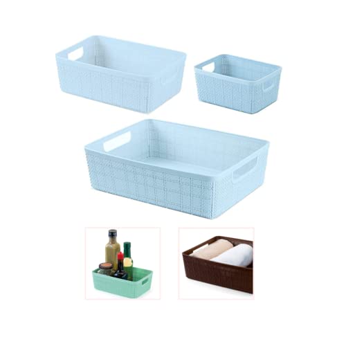 Kit 3 Cestos Organizadores Multiuso Rattan Home Organizer P-M-G Cor: Azul
