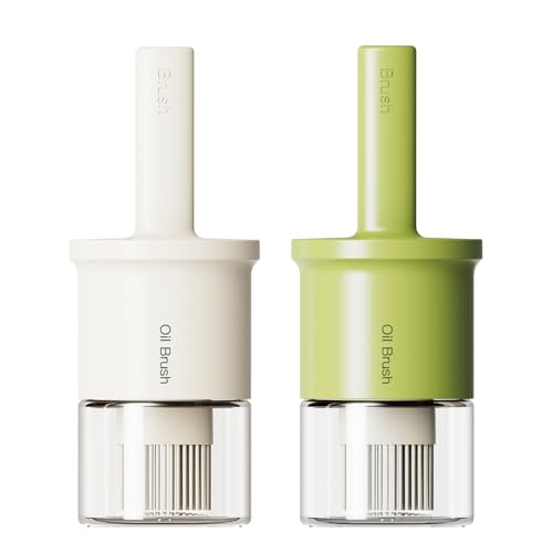 YARRAMATE 2pcs Botella dispensadora de aceite con cepillo resistente al calor, (07 Blanco Y Verde)