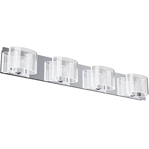 LED Bathroom Lighting Fixtures Over Mirror 33.5 Vanity Light with Oval Transparent Linear Lampshade Chrome Finish Wall Sconce 6000K (4 Lights)